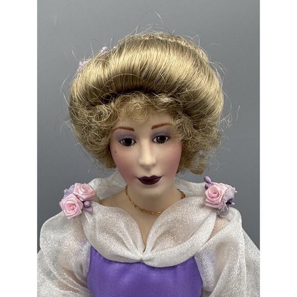 1988 Franklin Heirloom Gemstone Girl Amethyst Porcelain Doll 13” Vintage - Picture 2 of 14